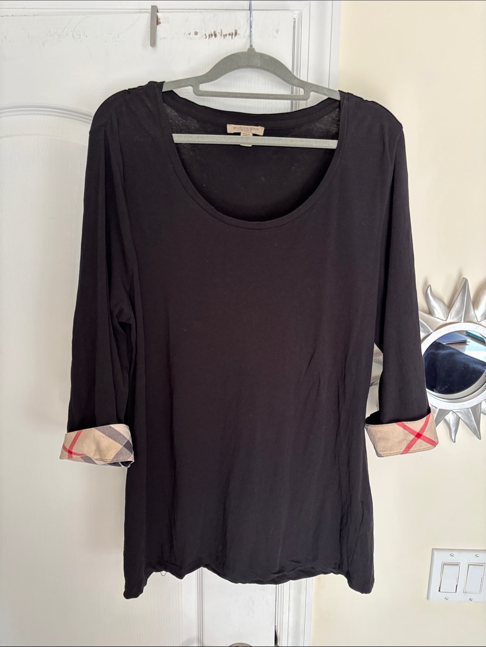 Burberry Ladies Black Nova Check 93% Cotton/Spandex Light Top-XL